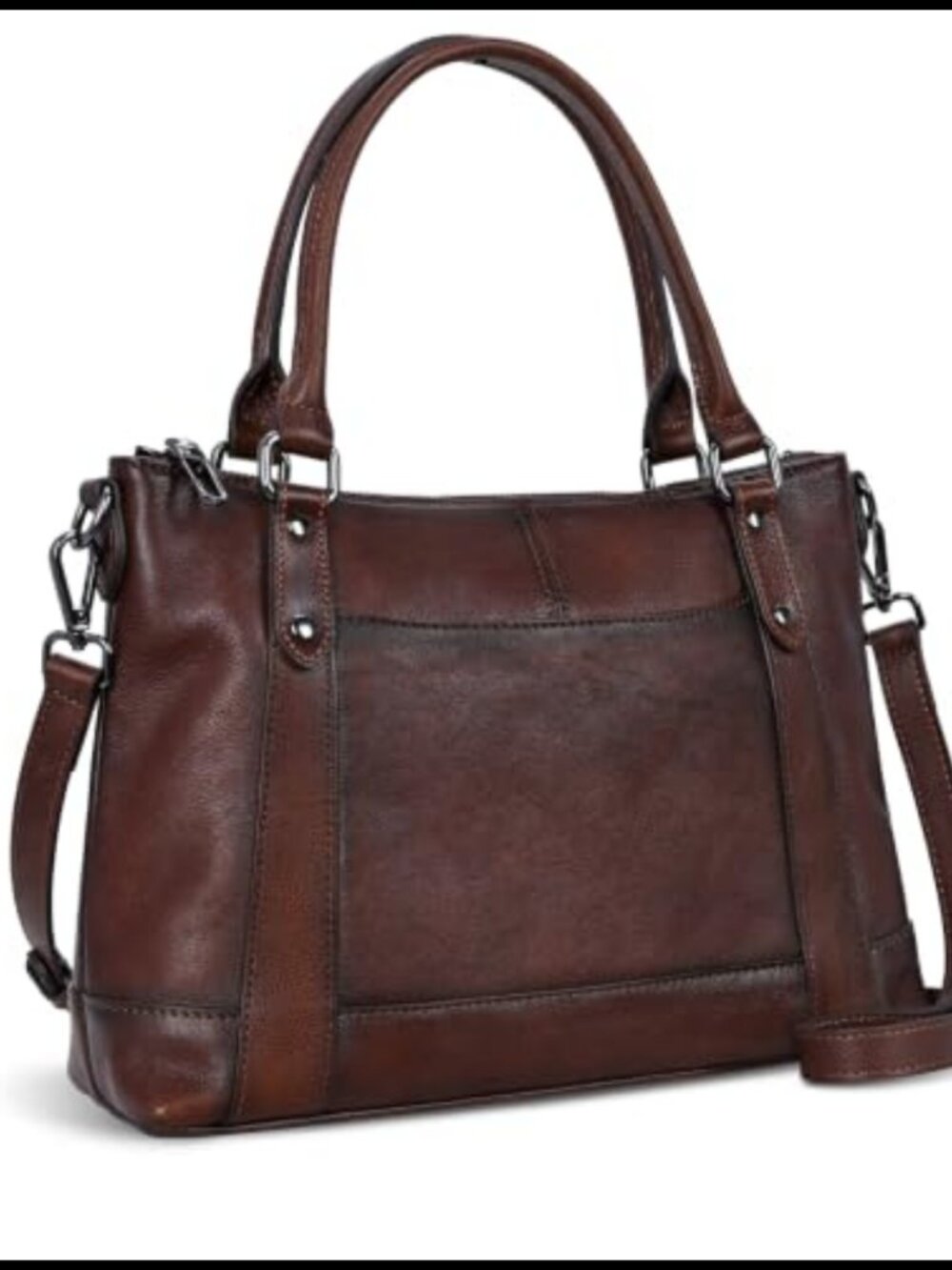 Genuine Cowhide Leather Satchel Crossbody Bag with Anti-Theft Zipper